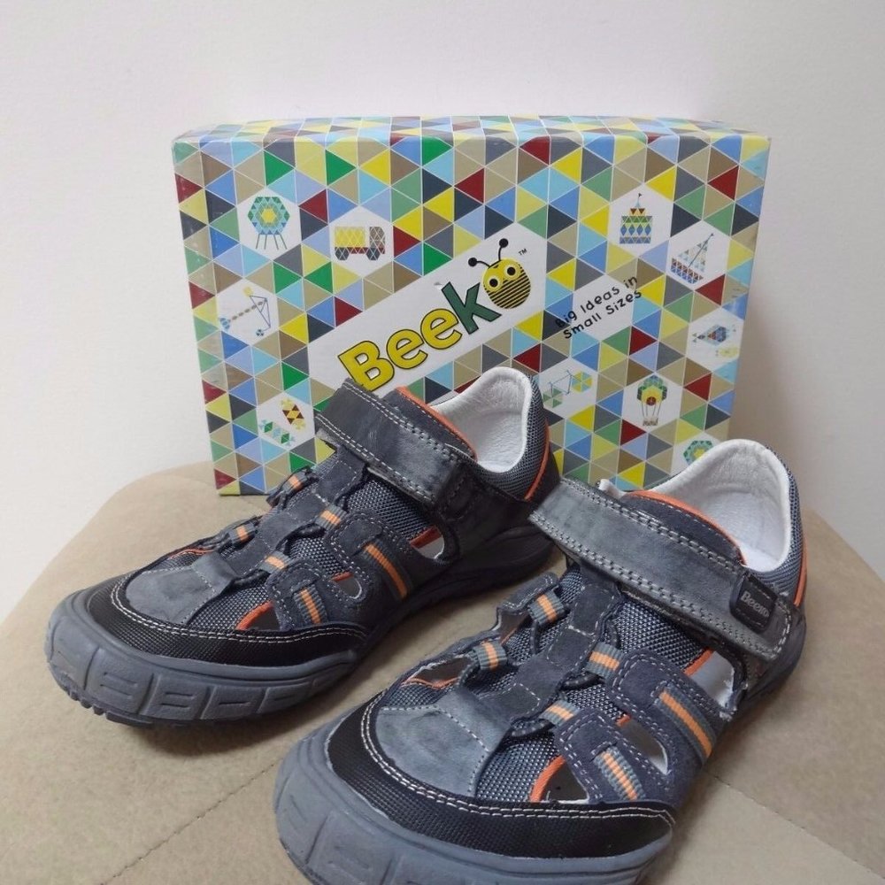 BEEKO ELROS Gray & Orange Leather Dress Sneakers Shoes 3.5/35 NEW IN BOX